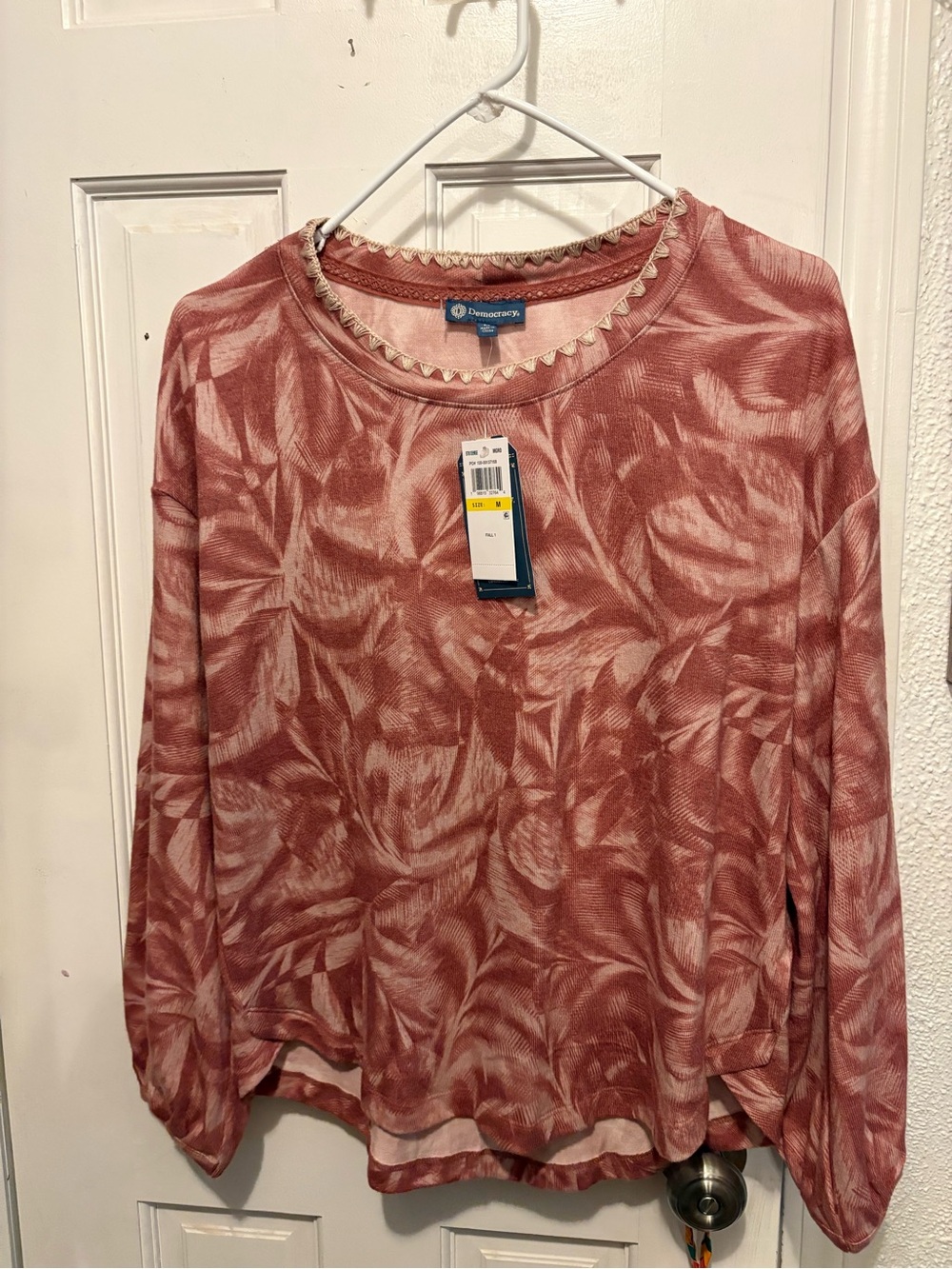 Democracy Rose-Print Crewneck Pullover in Dusty Rose